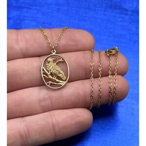 Bronze Raven Pendant with Stainless Steel Chain